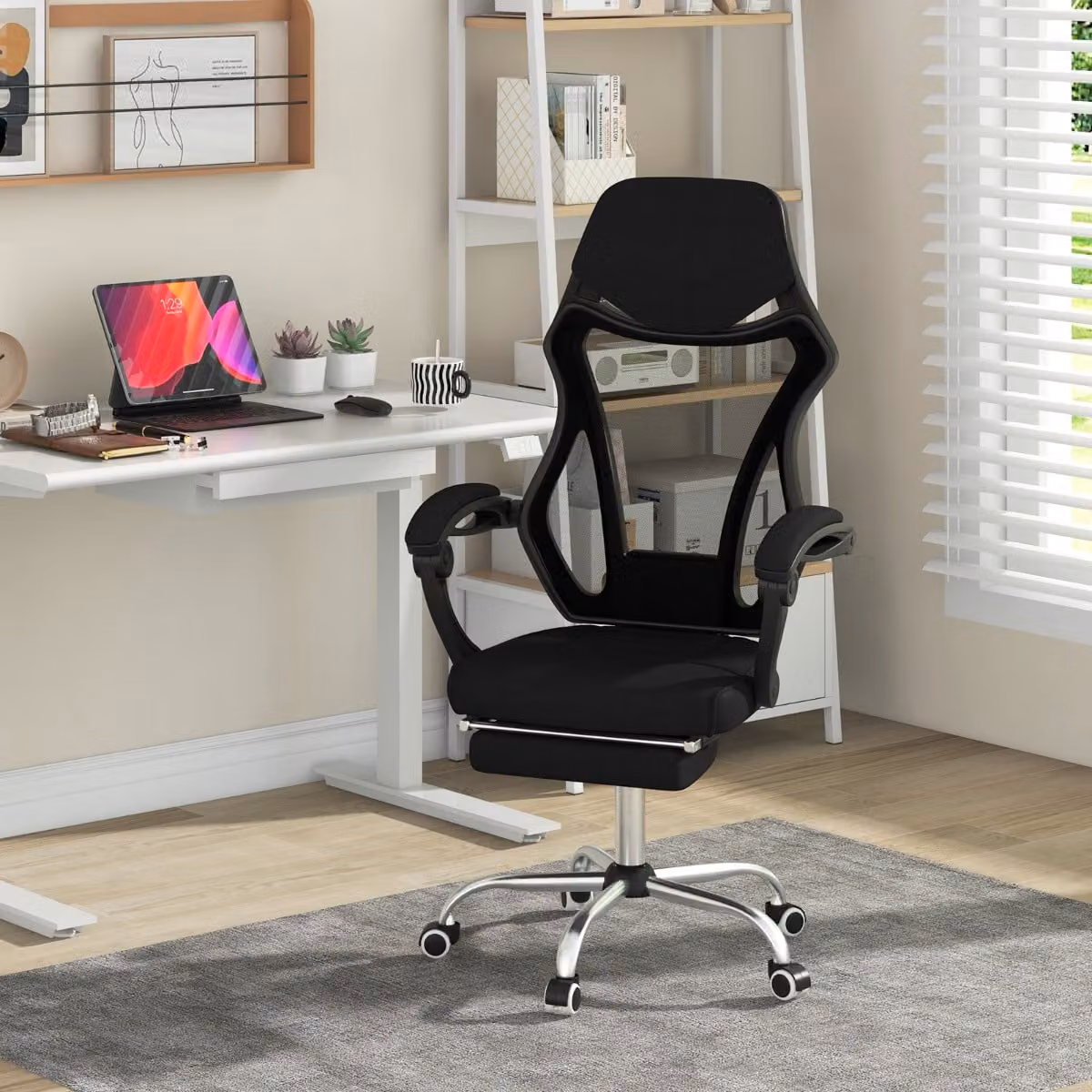 Sedia da ufficio ergonomica Costway in tessuto nero con schienale regolabile e braccioli per home office