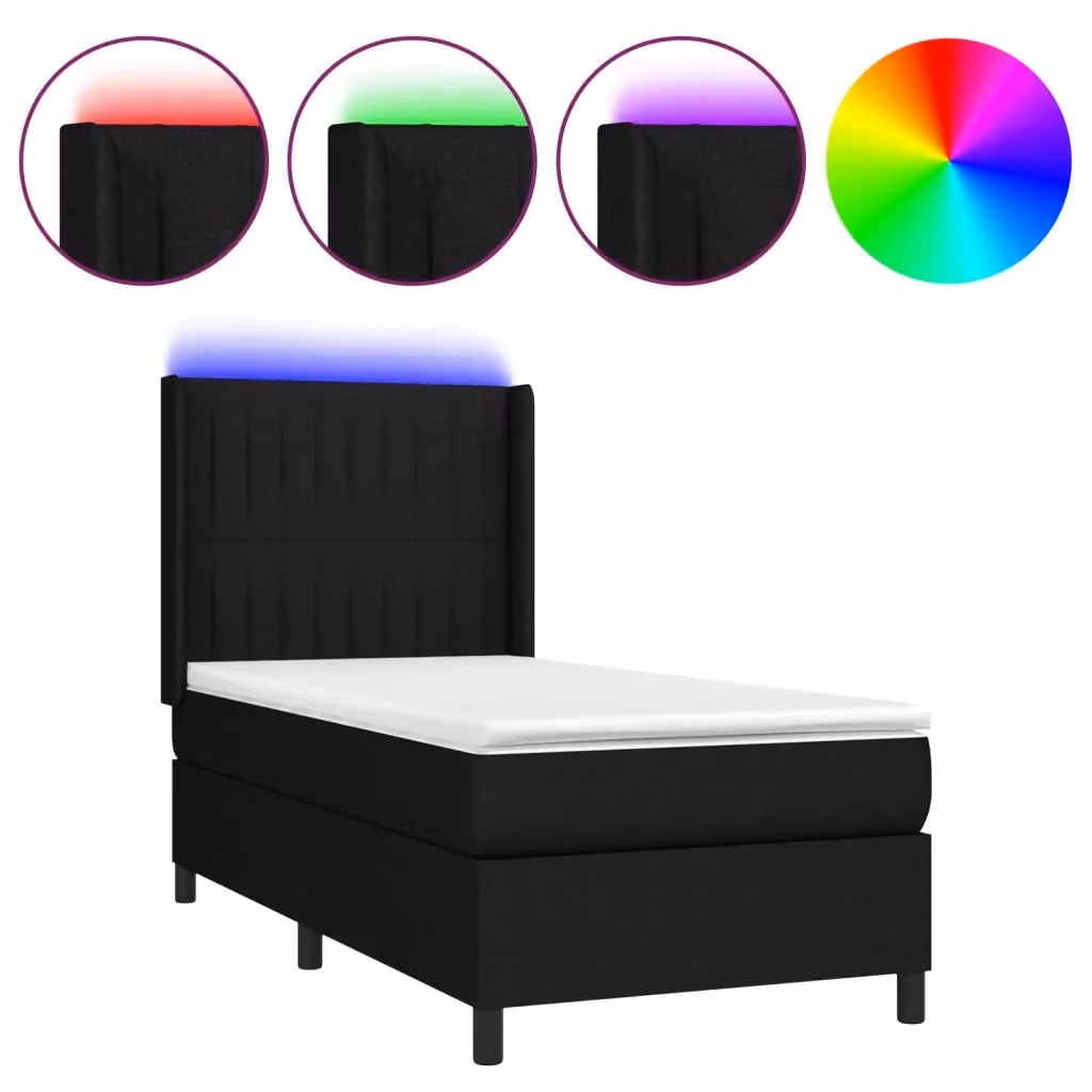 Letto Ibrido con Materasso vidaXL in Tessuto Nero con Illuminazione LED e Porta USB, L/P/H: 90 x 200 cm – 2