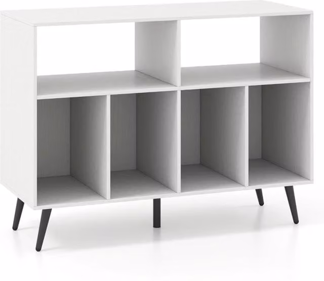 Mobiletto per giradischi e vinili a 3 livelli con scaffali, design moderno, colore bianco – 1