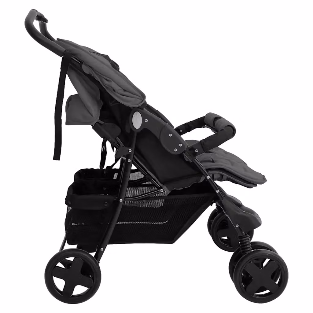 Passeggino gemellare pieghevole vidaXL in acciaio e tessuto grigio L 104 cm x P 80 cm x H 96 cm – 2