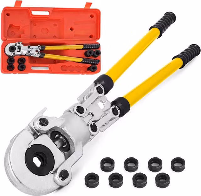 Pinza a crimpare per tubi 16-32 mm, pressatrice manuale 6 T con inserti U e TH, testa rotante a 360° per fai da te