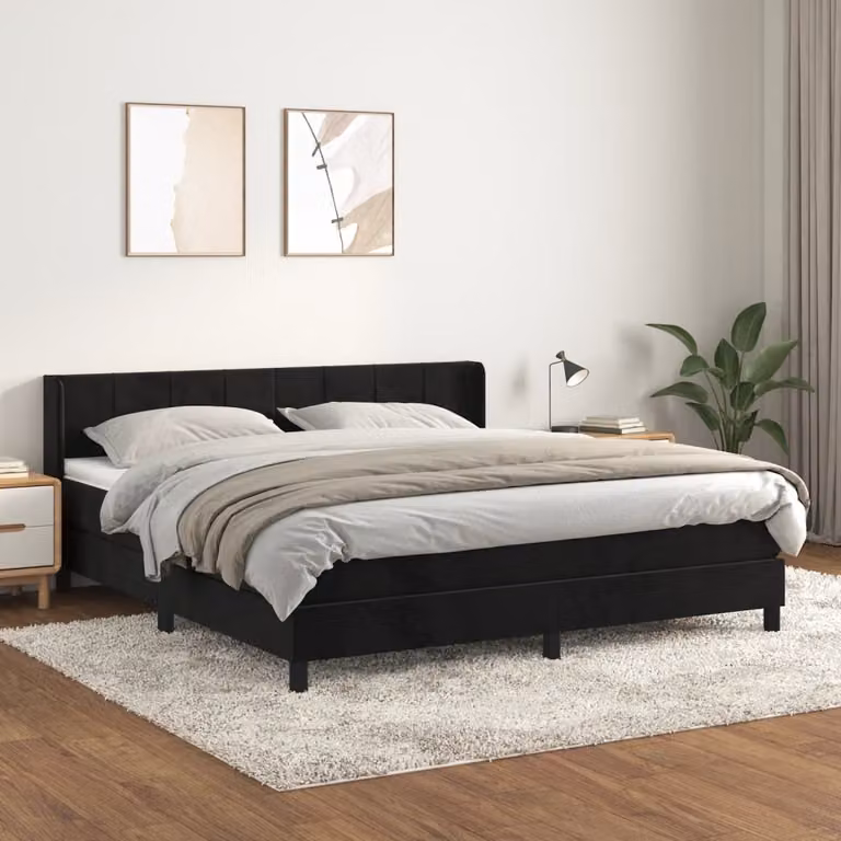 Maison Exclusive - Giroletto a Molle con Materasso Nero 160x200 cm in Velluto