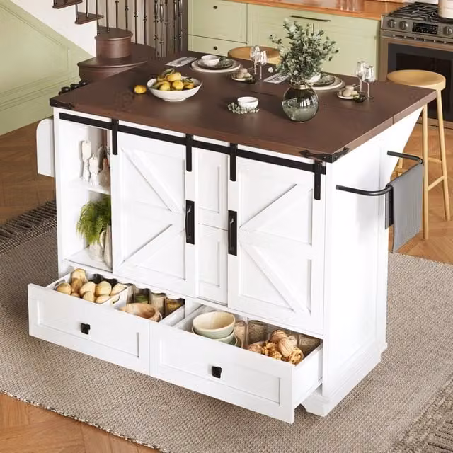Carrello da cucina con piano ribaltabile ante scorrevoli e ripiani regolabili in MDF bianco per cucina soggiorno