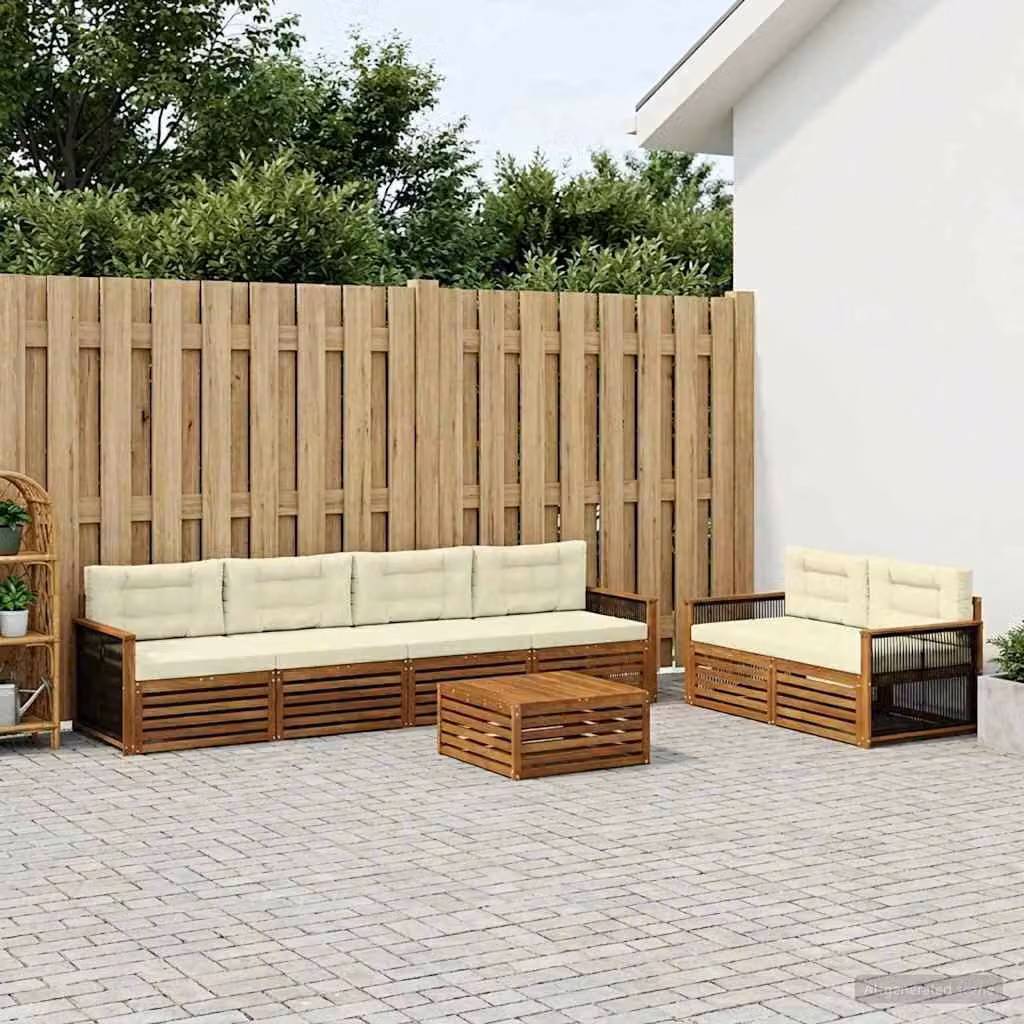 Set di divani da esterno moderno vidaXL in legno di acacia, 7 pezzi, colore beige e marrone