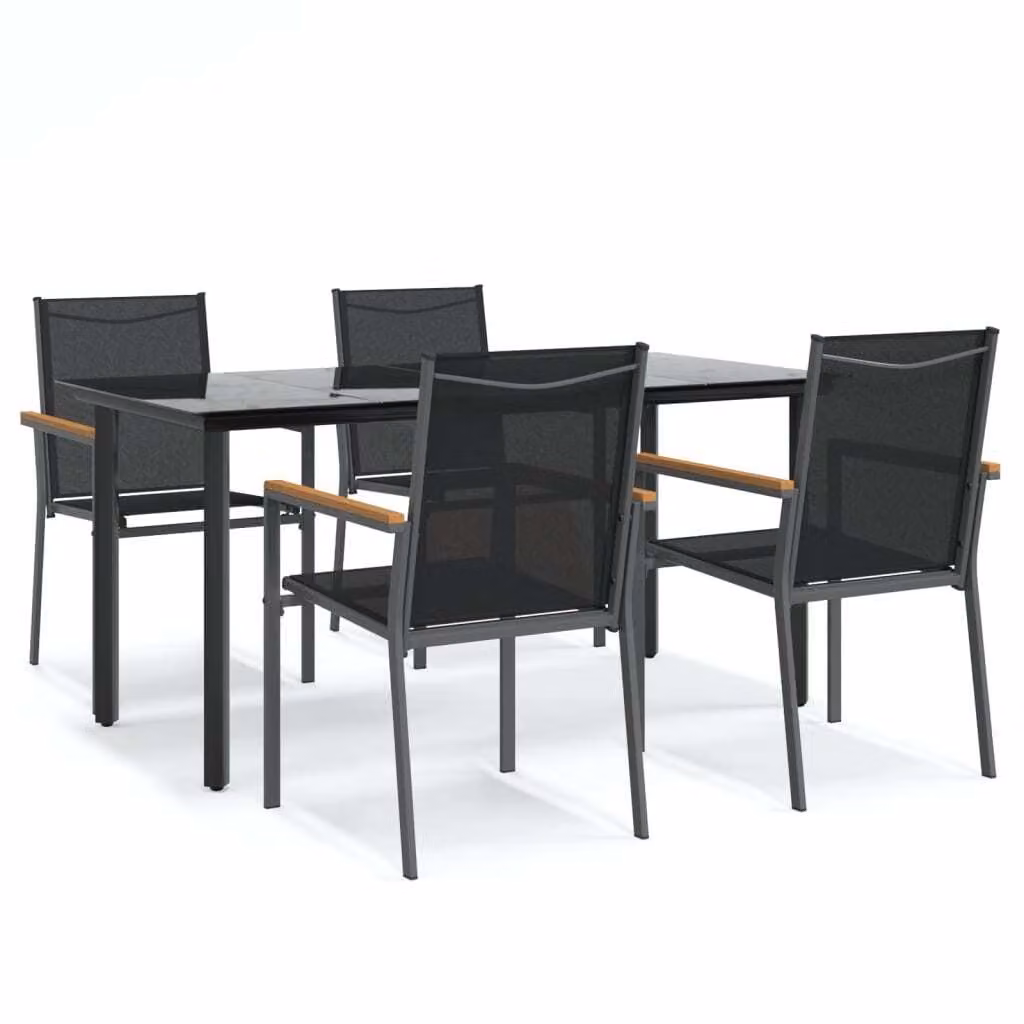 Set da Pranzo da Giardino 5 pz Nero in Textilene e Acciaio