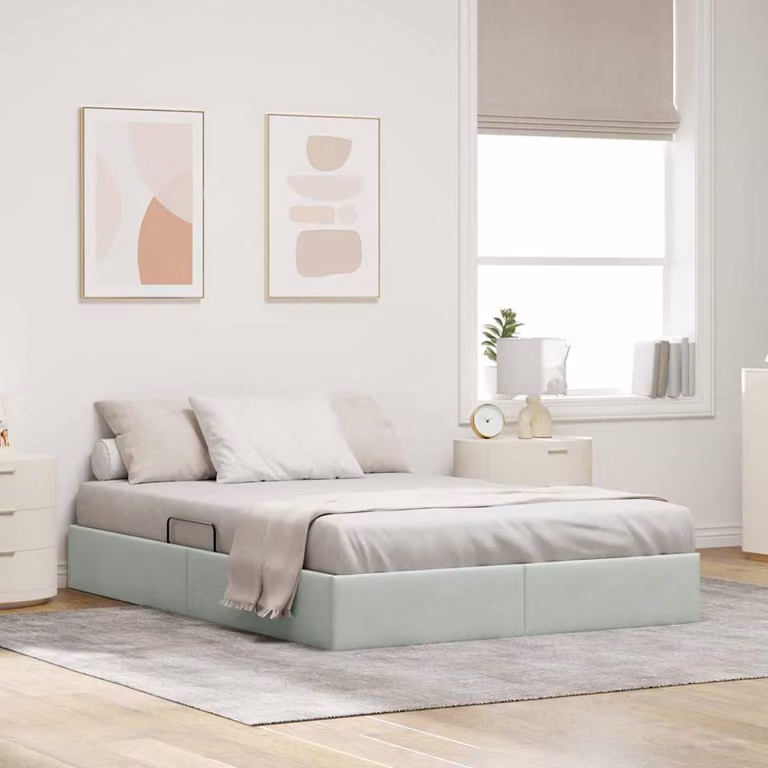 Letto con Contenitore vidaXL in Velluto Grigio Chiaro L: 137 cm, P: 194 cm