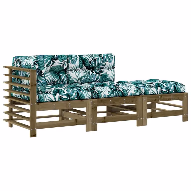 Set Divani da Giardino 3pz con Cuscini Legno Impregnato di Pino