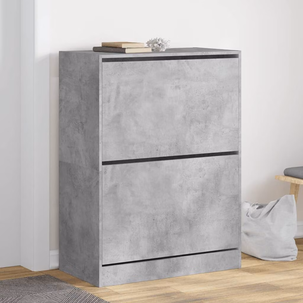 Scarpiera moderna vidaXL con 2 cassetti ribaltabili, colore grigio, L 80 cm x P 42 cm x H 108 cm