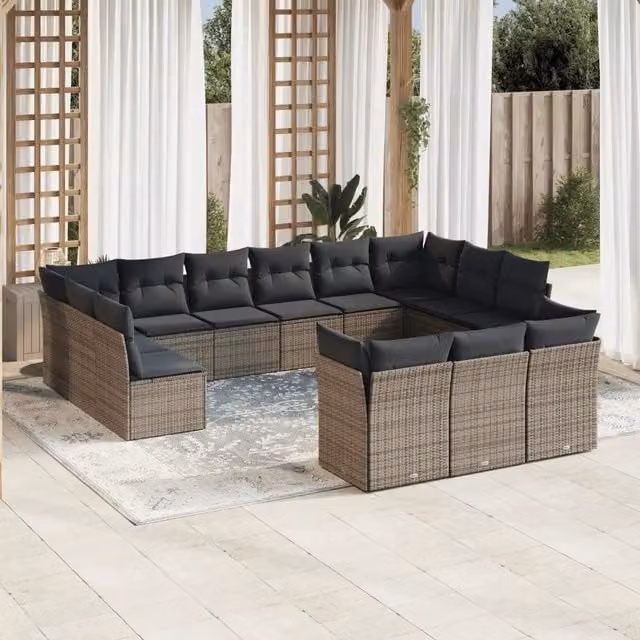 Set di divani da giardino VIDAXL in polyrattan grigio con cuscini, composizione a forma di U, 13 pezzi
