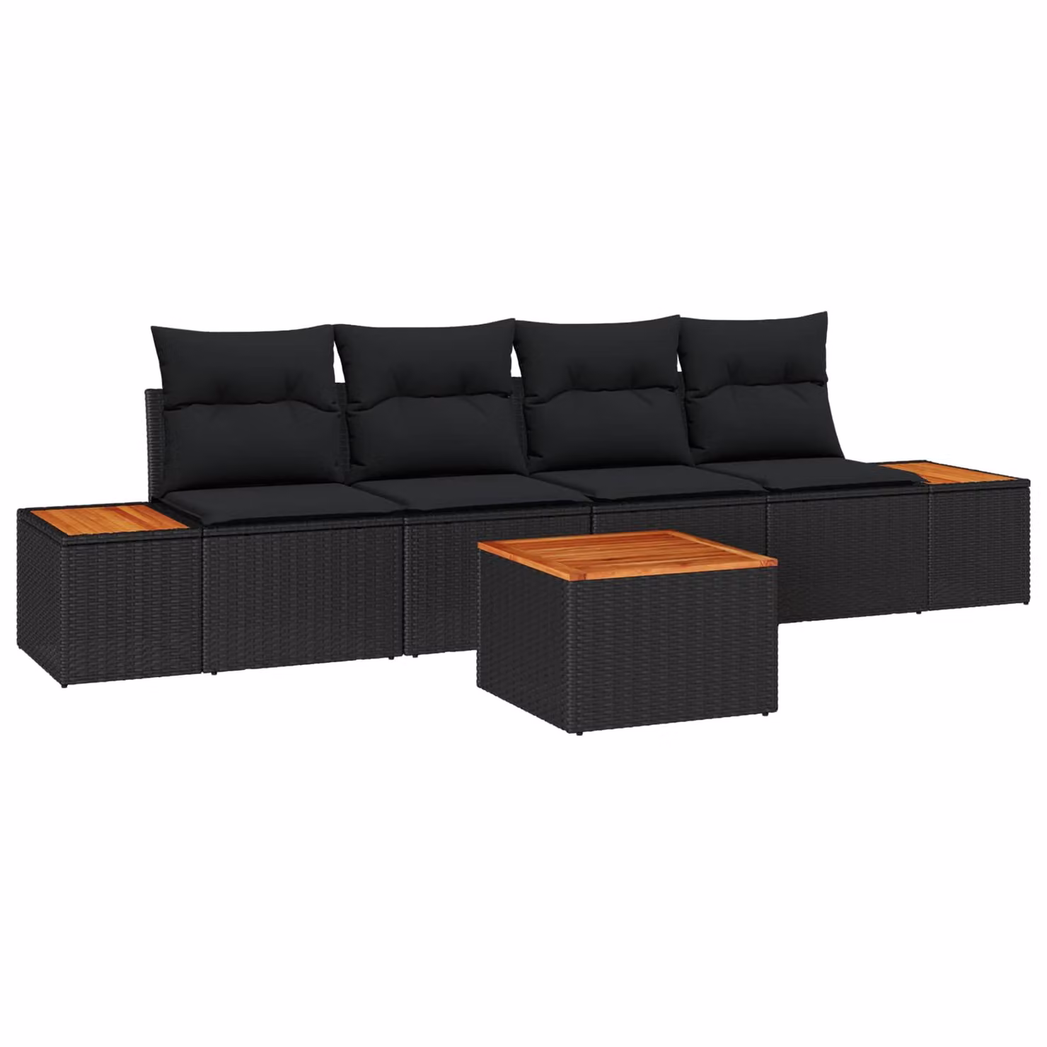 Set Divano da Giardino vidaXL 5 Pezzi in Polyrattan Nero con Cuscini e Tavolino – 1
