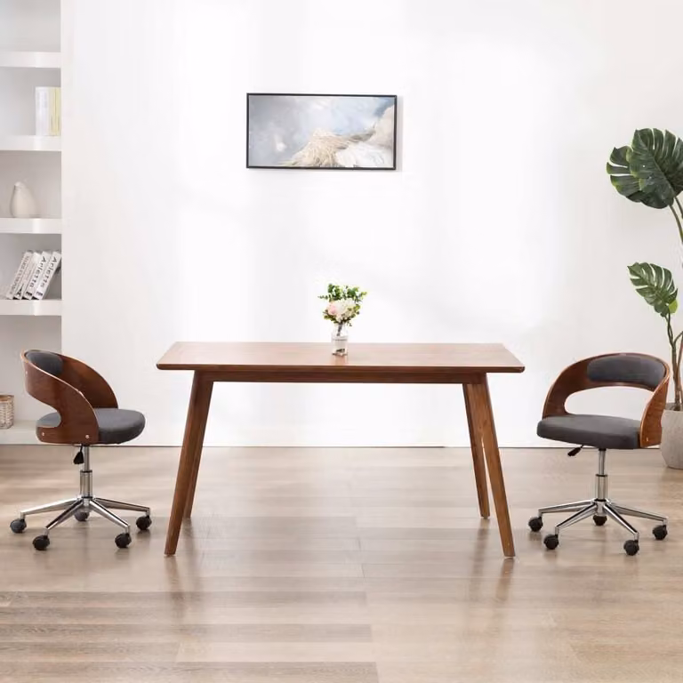 The Living Store Sedie da pranzo girevoli 2 pz. Legno curvo e tessuto grigio