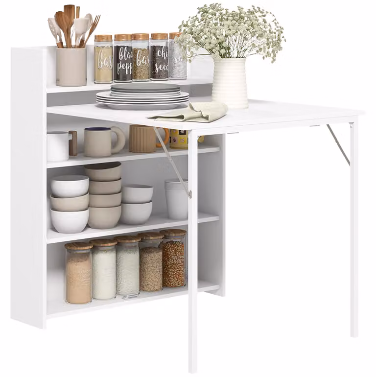 HOMCOM Tavolo da pranzo pieghevole Tavolo da cucina con ripiani a 4 livelli per 3 persone, bianco