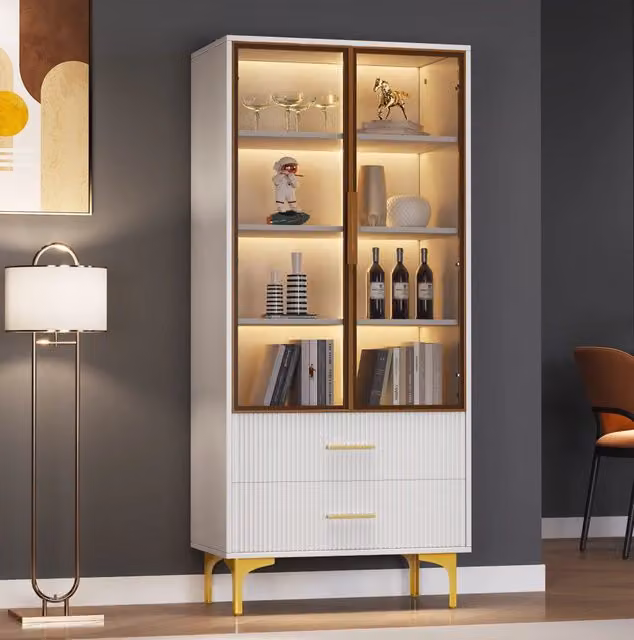 Vetrina in vetro con 2 ante e LED; 70x35x150 cm; bianco; in truciolare