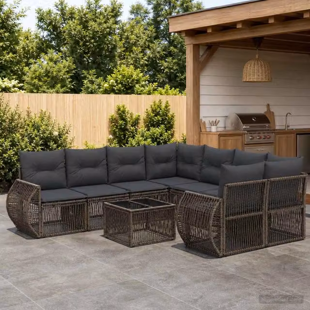 Set Divano da Giardino 9 pz Grigio polyrattan 3435365