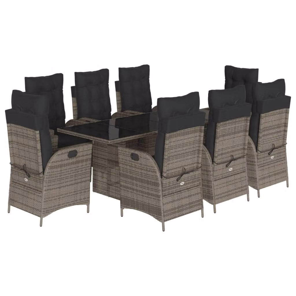 Set da Pranzo da Giardino 9 pz con Cuscini in Polyrattan Grigio
