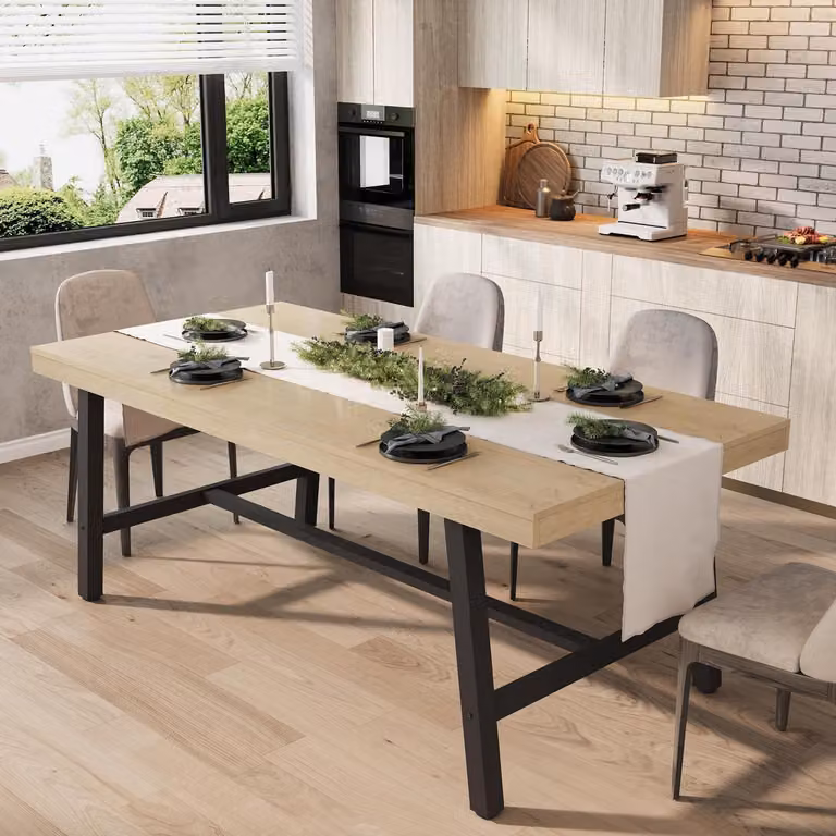 Tavolo da pranzo 180 cm, aspetto legno, colore nero, gambe in metallo, stile industriale, per 6-8 persone