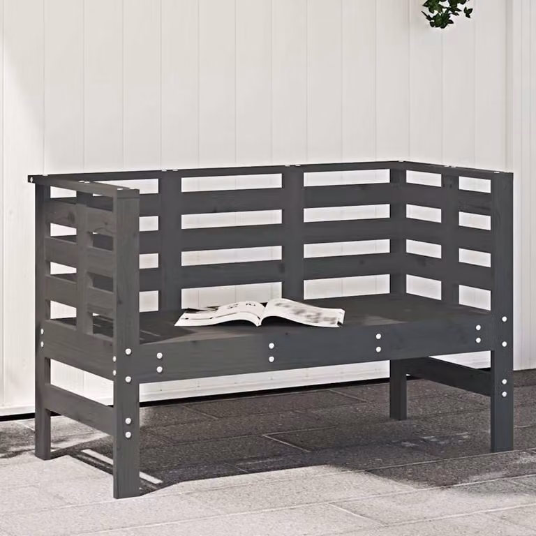 vidaXL Panca da Giardino in Legno di Pino Grigia con Braccioli L: 111,5 cm, P: 53 cm, H: 71 cm