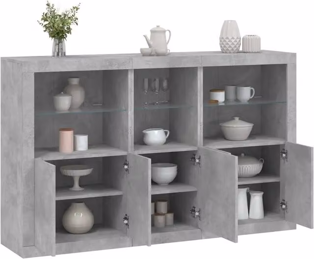 Credenza moderna vidaXL con luci LED integrate in grigio, L: 162 cm, P: 37 cm, H: 100 cm