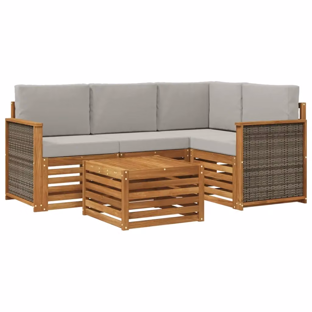Set di divani da esterno a L con tavolino vidaXL in legno di acacia marrone e grigio – 2