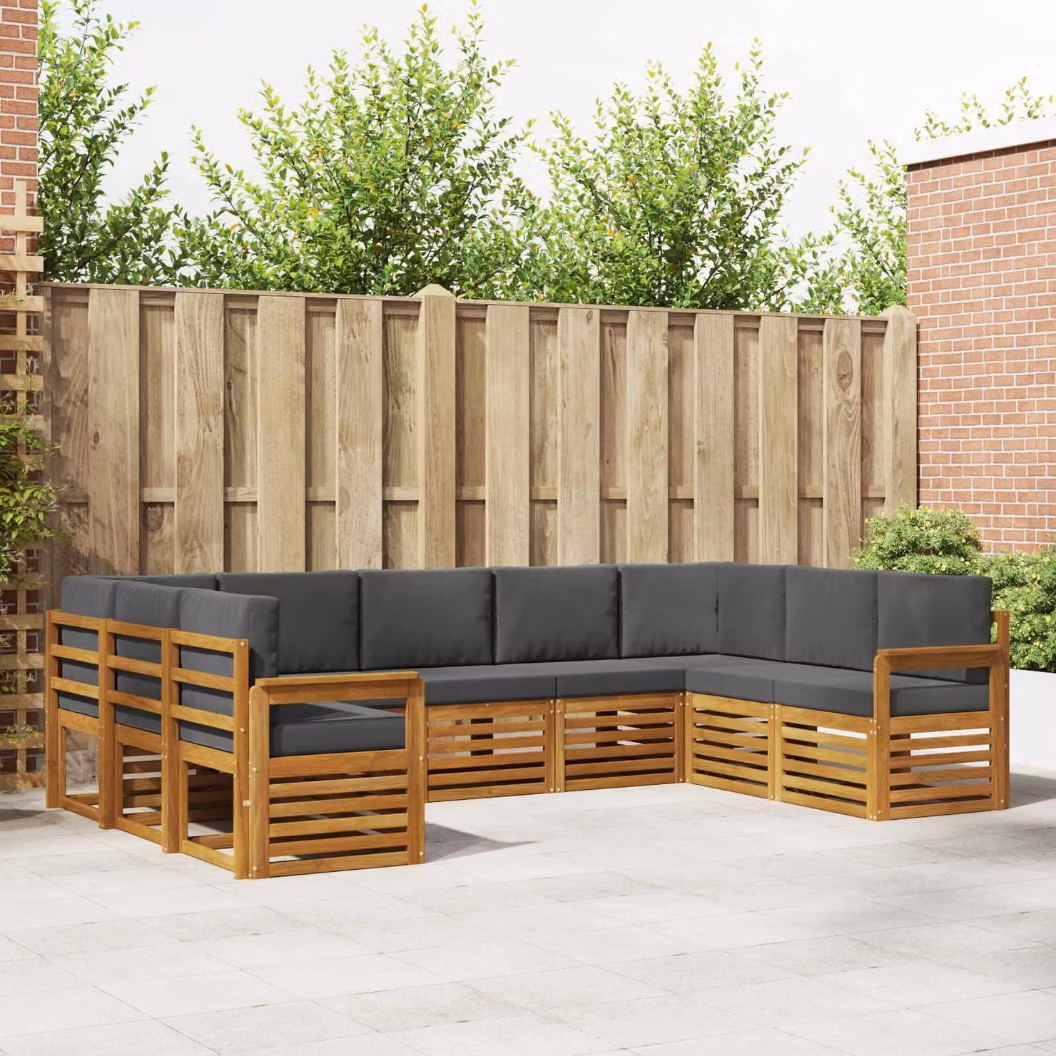 Set di divani da esterno vidaXL 9 pz in legno di acacia con cuscini, beige e antracite
