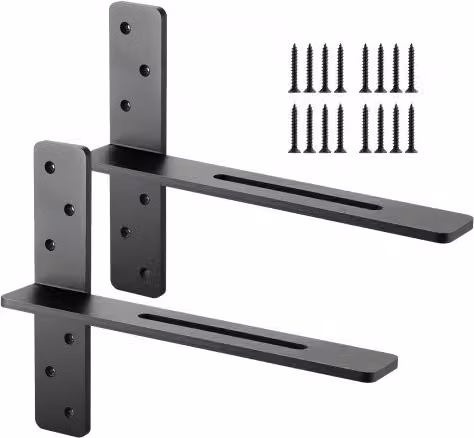 Set di 2 staffe per mensole galleggianti a forma di T VEVOR in acciaio inossidabile nero, capacità di carico 90 kg, L: 40,64 cm, H: 30,48 cm, P: 7,35 cm