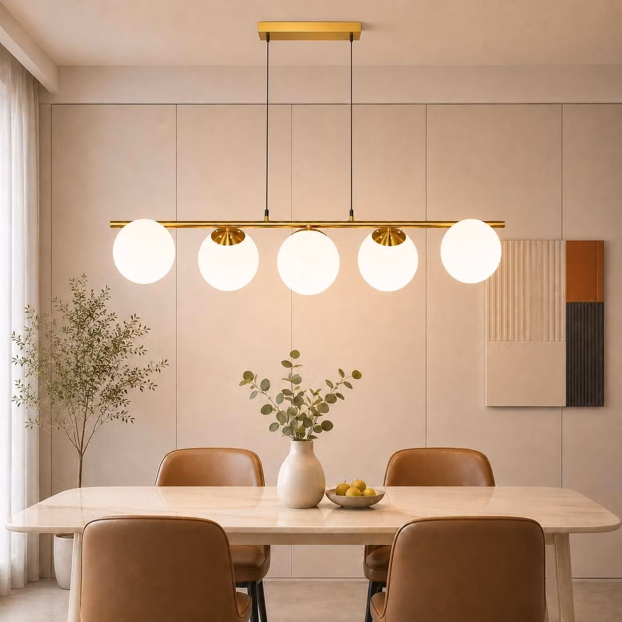 ZMH lampada a sospensione tavolo da pranzo vetro luce a sospensione oro lampada a sospensione E27 5 fiamme 150CM altezza regolabile creativo per sala da pranzo soggiorno bar contatore I senza lampadine