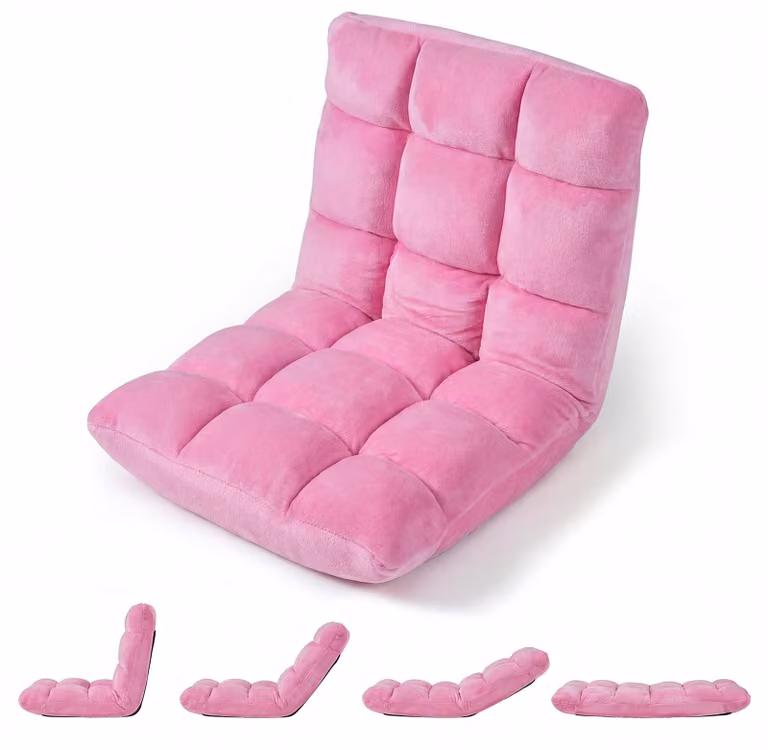Sedia da pavimento COSTWAY con schienale regolabile, poltrona da pavimento imbottita, cuscino da pavimento pieghevole, sedia da meditazione, poltrona relax, cuscino thailandese, rosa