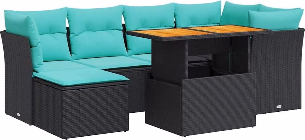 Set Divani da Giardino con Cuscini 7pz Nero Polyrattan