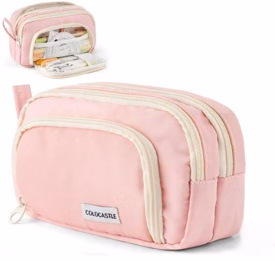 Astuccio per la scuola e l'ufficio con 3 scomparti, astuccio capiente per ragazzi, ragazze, adolescenti e adulti, dotato di manico.