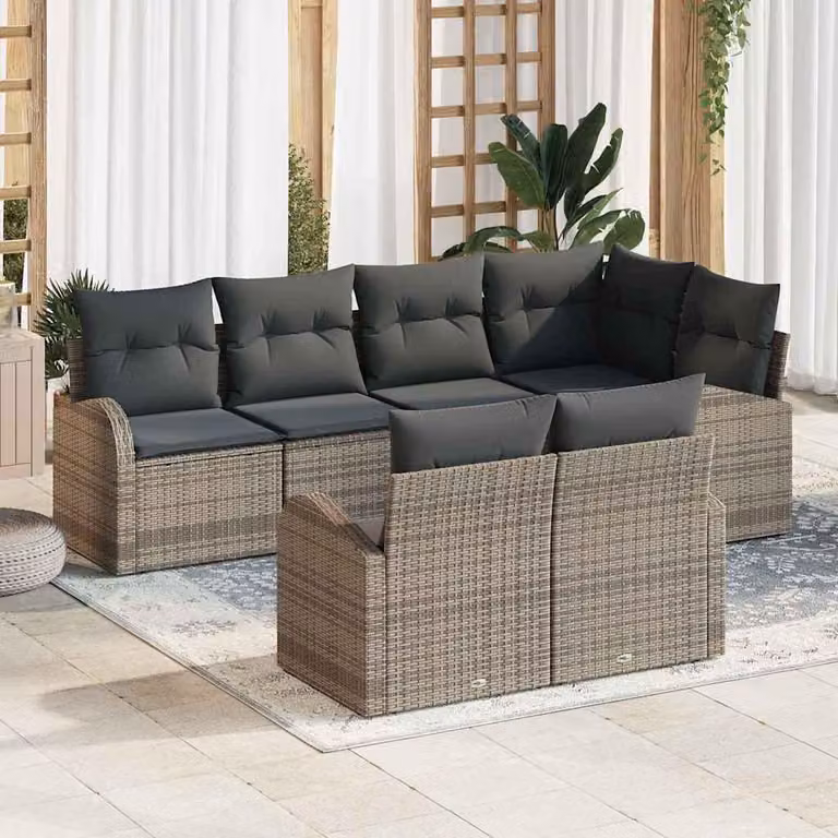 Maison Exclusive - Set Divano da Giardino con cuscino 7 pcs Grigio polyrattan