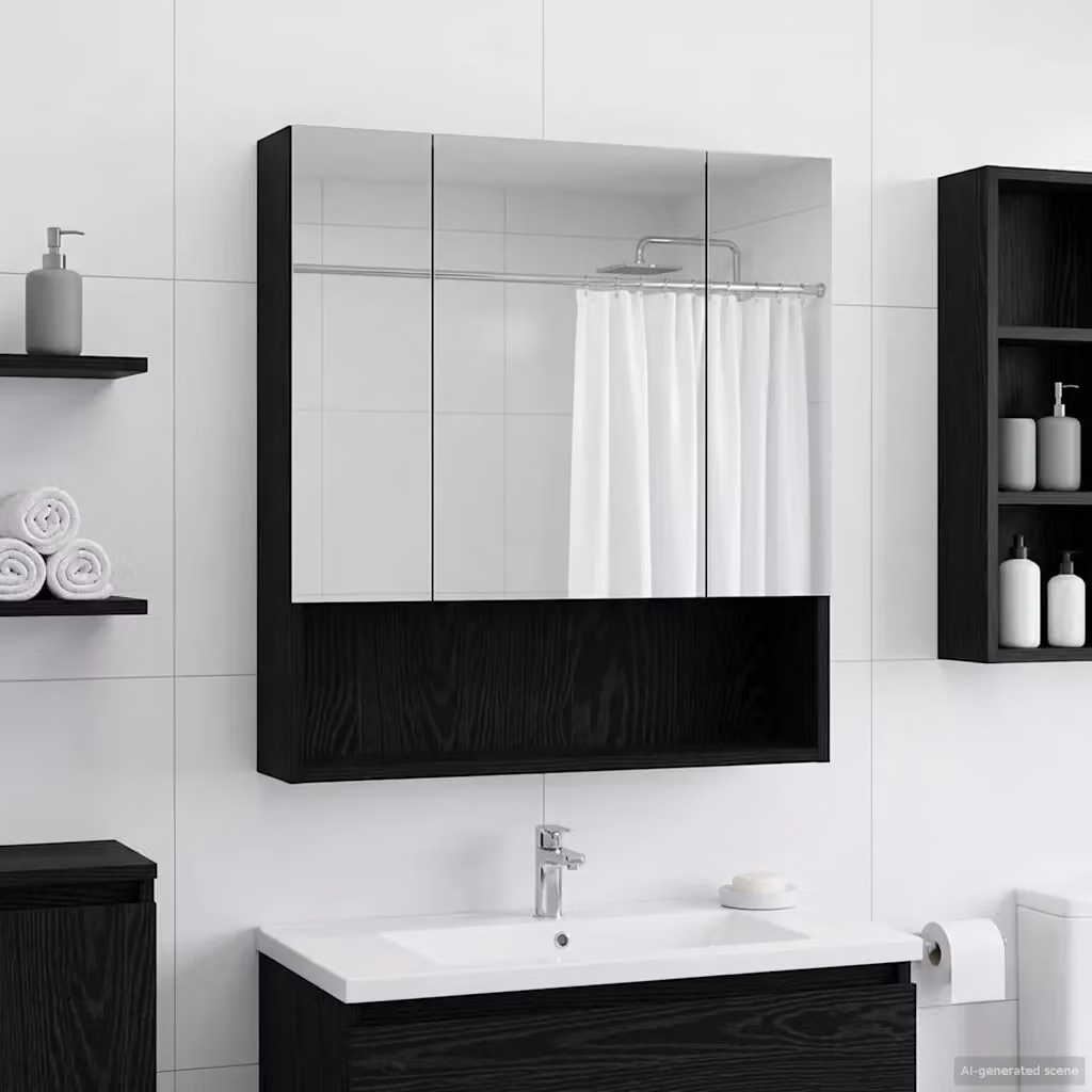 Mobiletto per specchio da bagno DESIGN IN in rovere nero, moderno e sospeso, L: 60 cm, P: 14.5 cm, H: 70 cm – 2
