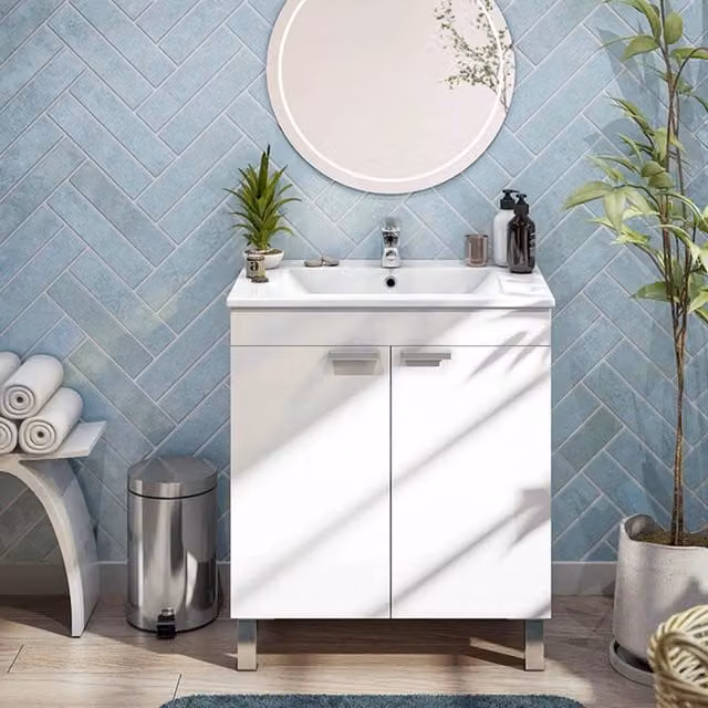 DMORA Mobile Sottolavabo per Bagno Moderno con 2 Ante Soft Close Bianco Lucido L: 70 cm, P: 45 cm, H: 80 cm