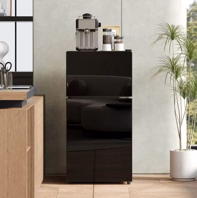 Mini frigorifero 2 in 1 60 L con congelatore; porta in vetro e LED; nero; 42;5 x 44;5 x 87;5 cm