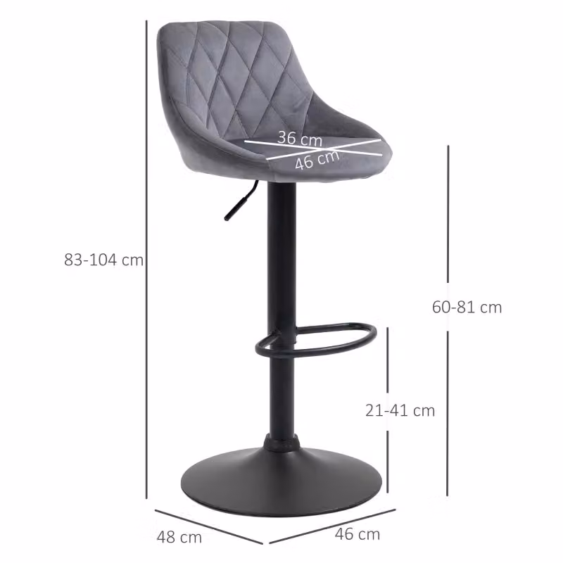 Sedia alta girevole 360 gradi REDOM in poliestere grigio con struttura in metallo per cucina e sala da pranzo – 2