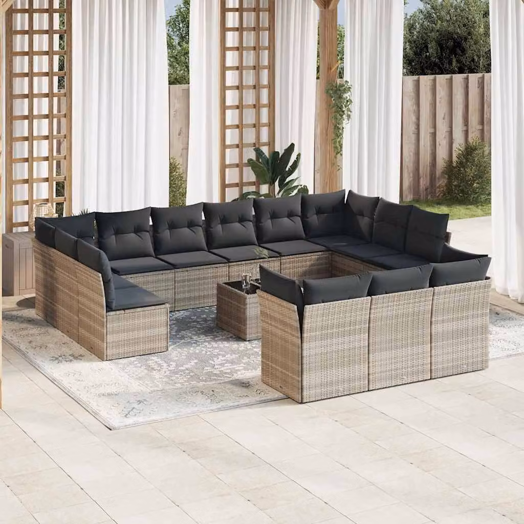 Set di Divani da Giardino vidaXL a Forma di U con Tavolino, Cuscini e Struttura in Metallo, Colore Grigio – 1