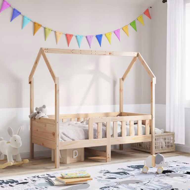 vidaXL Giroletto Casetta per Bambini in Legno Massello di Pino, Colore Marrone, 70 x 140 cm
