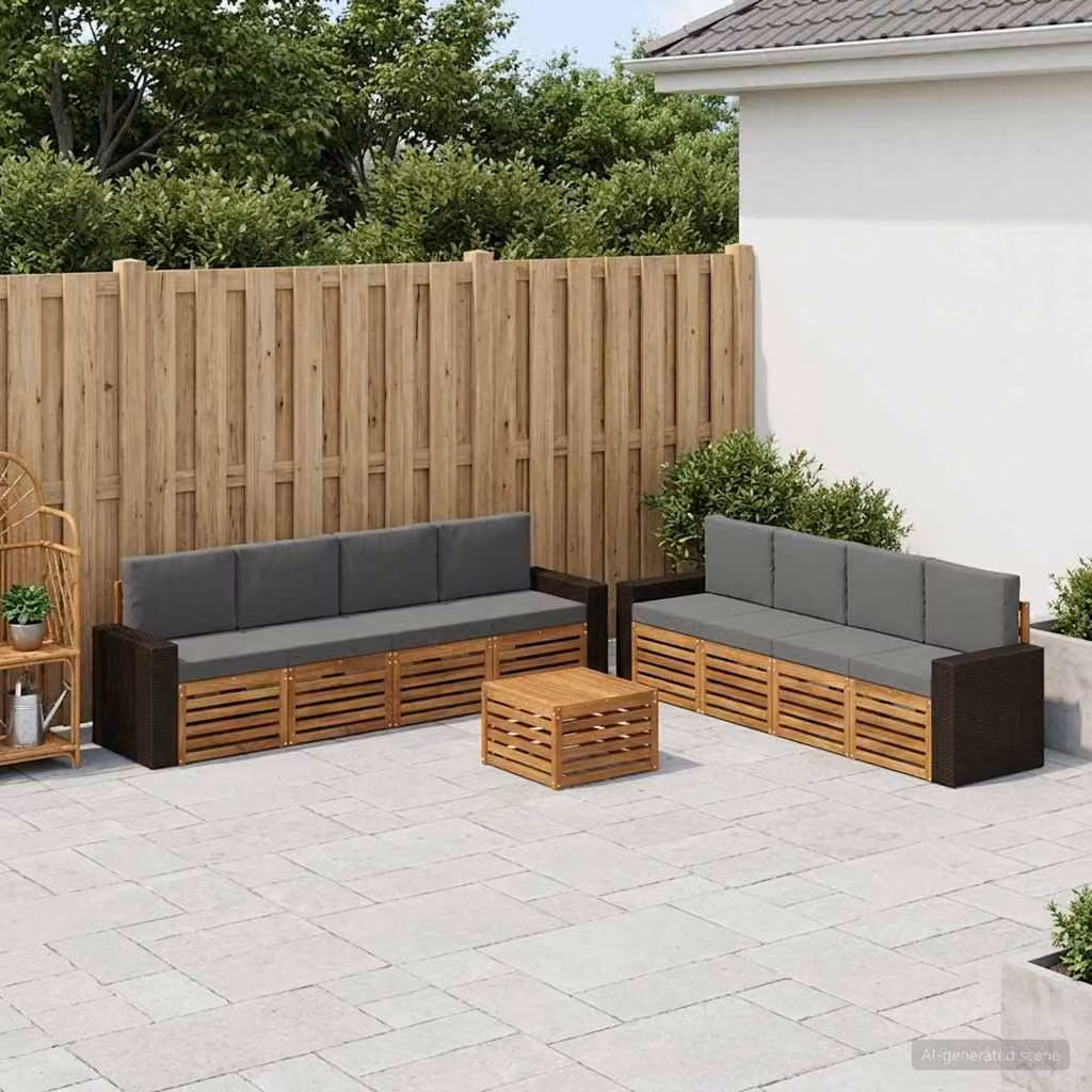 Set di divani da esterno vidaXL a forma di L in legno di acacia con cuscini, colore beige e antracite