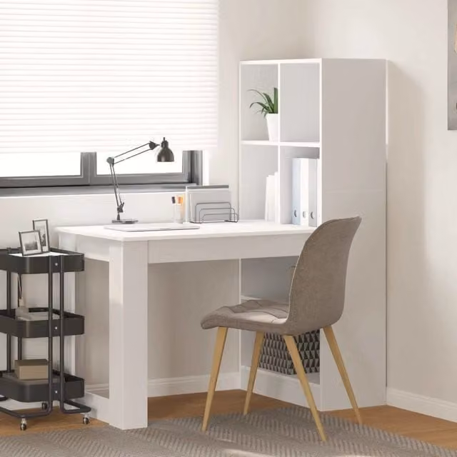 Scrivania moderna bianca vidaXL in legno MDF con finitura opaca L: 122 cm, P: 67 cm, H: 145 cm – 1