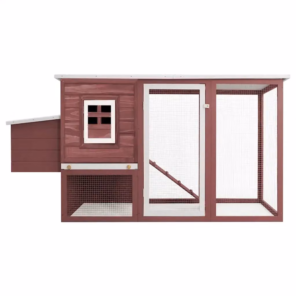 Pollaio all'Aperto in Legno di Pino con 1 Casetta di Cova Marrone CFW2171174 L: 202 cm, P: 75 cm, H: 98 cm – 2