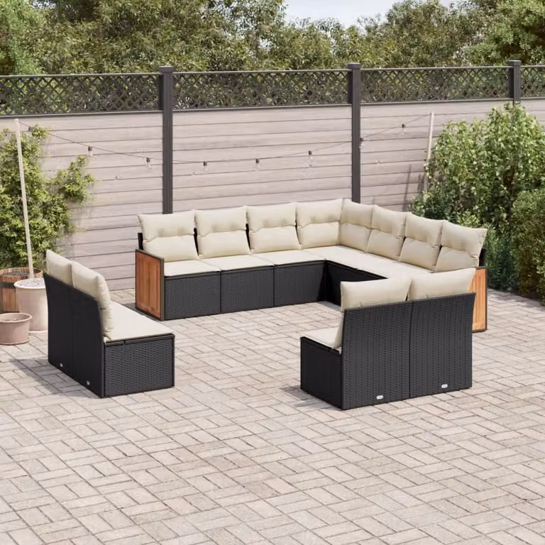vidaXL Set Divani da Giardino 11 pz in Polyrattan Nero con Cuscini Imbottiti e Rivestimenti Rimovibili