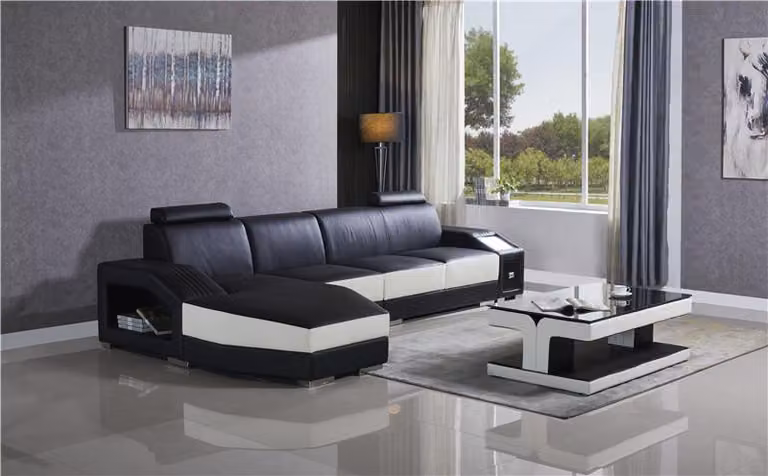 Leder Modern Couch Wohnlandschaft Ledersofa Sofagarnitur Möbel Sofa L-Form