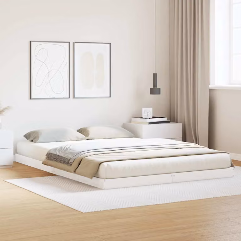 Struttura letto a pavimento moderna vidaXL in pino massello bianco L/P/H: 200 x 220 x 164 cm
