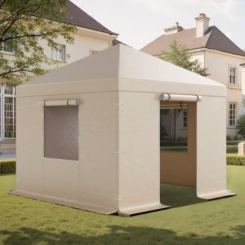Copertura Invernale per Gazebo Rigido VEVOR Beige con Pareti Laterali e Finestre in Rete, L/P: 307 x 307 cm