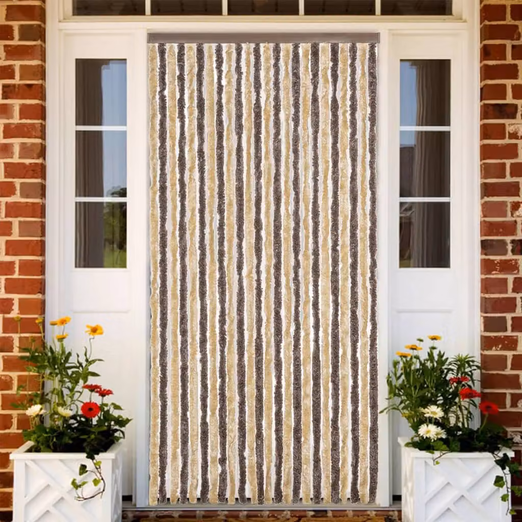 Tenda Antimosche vidaXL in Ciniglia Marrone Scuro e Beige, Isolante Termica e Opaca, L: 100 cm x H: 200 cm