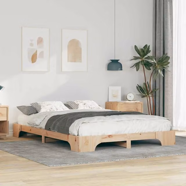 Struttura letto con giroletto in pino massello marrone L/P/H: 140 x 220 x 20 cm