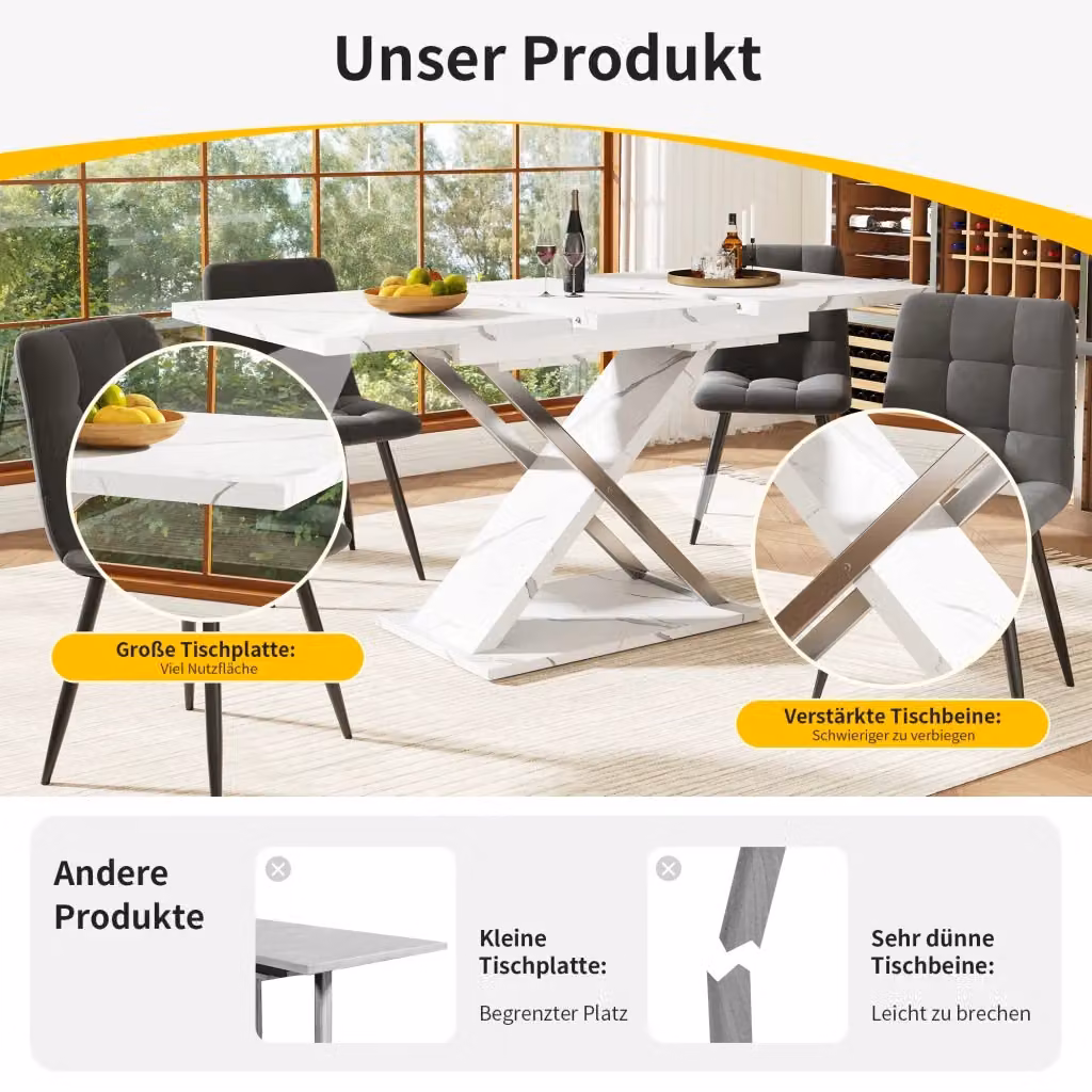 Tavolo allungabile moderno REDOM rettangolare in MDF e metallo bianco – 2