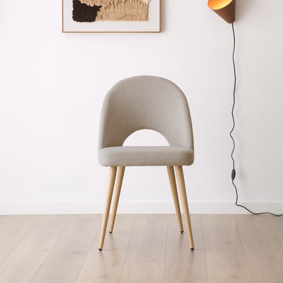 Sedia imbottita Banak in tessuto beige con struttura in legno per sala da pranzo o ufficio in casa – 2