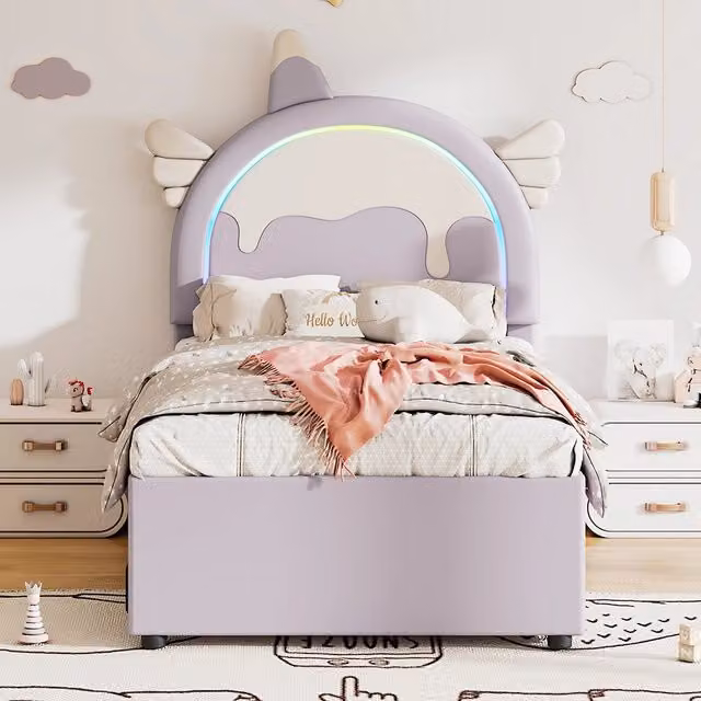 Letto con cassetti Letto Gigogne Letto bambini 90x200 cm a forma di unicorno dotato di letto a rotelle Gigogne Viola - Xylo