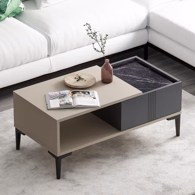 HOMIDEA Tavolino Modena 90 cm - Tavolino da salotto rettangolare con vano portaoggetti - Design scandinavo moderno - Beige/antracite