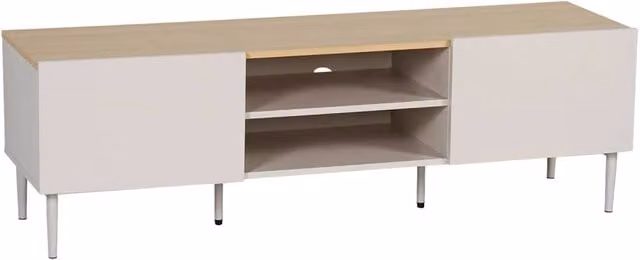 Mobile TV moderno Sweeek in metallo e legno con 2 ante, L: 140 cm, P: 40 cm, H: 44 cm, beige e grigio